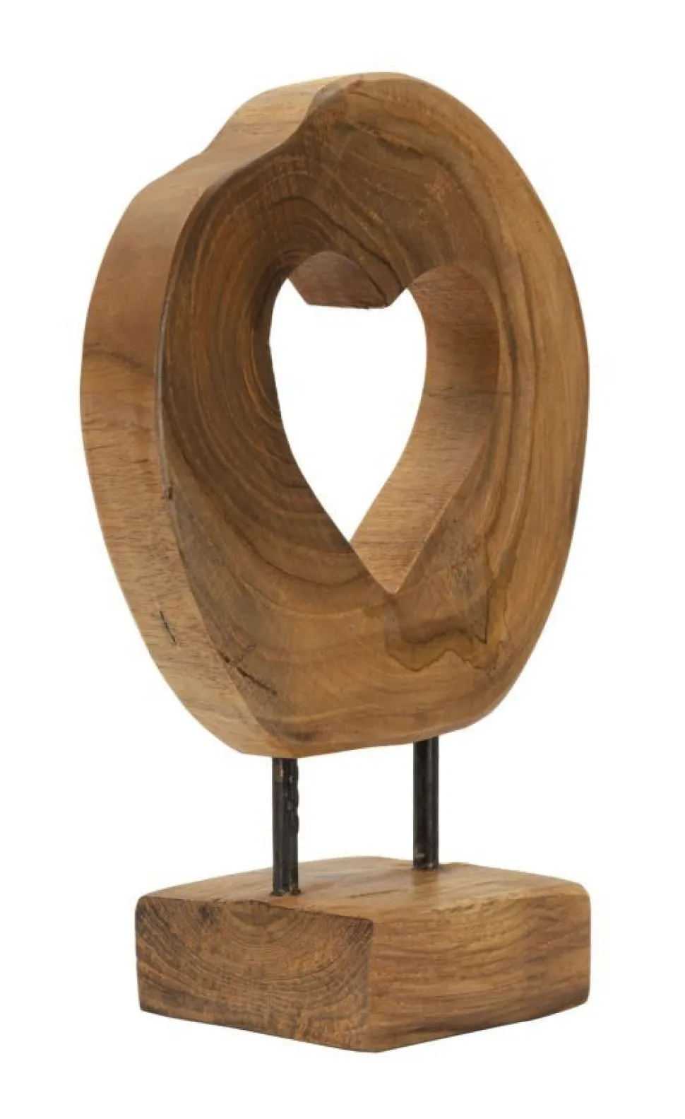 Sculpture en Teck avec ouverture cœur marron naturel