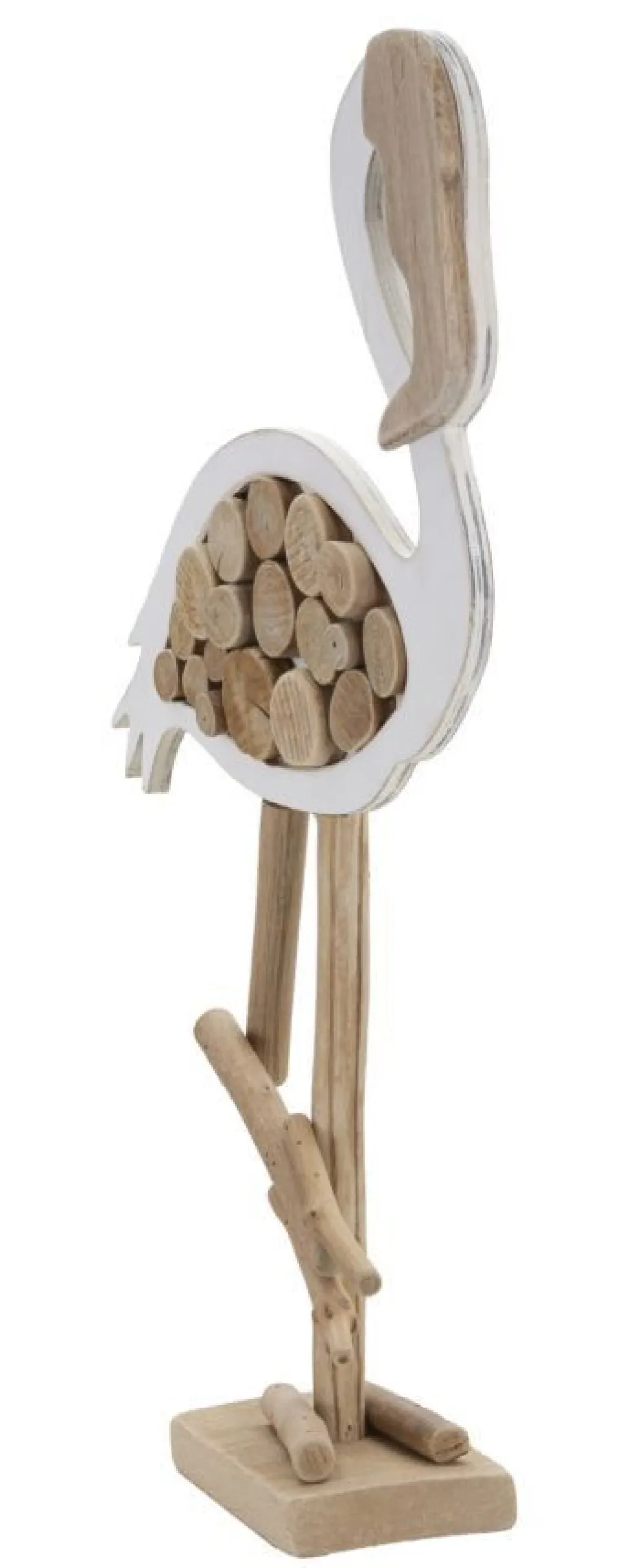 Sculpture Flamant en bois massif et M.D.F. blanc
