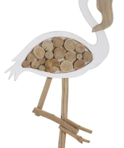 Sculpture Flamant en bois massif et M.D.F. blanc