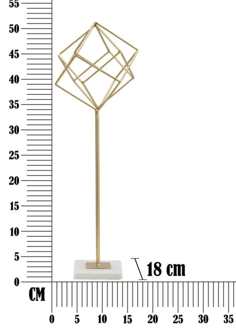 Sculpture géométrique métal doré base marbre blanc