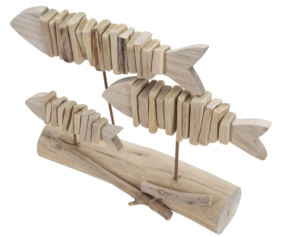 Sculpture poisson en bois massif socle bois naturel