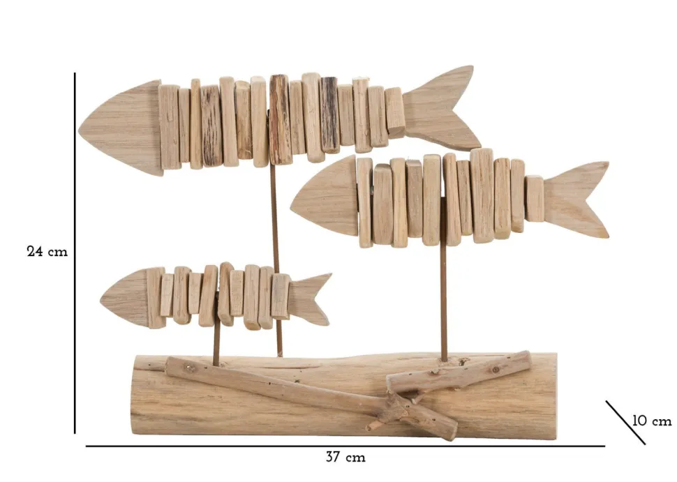 Sculpture poisson en bois massif socle bois naturel
