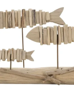 Sculpture poisson en bois massif socle bois naturel
