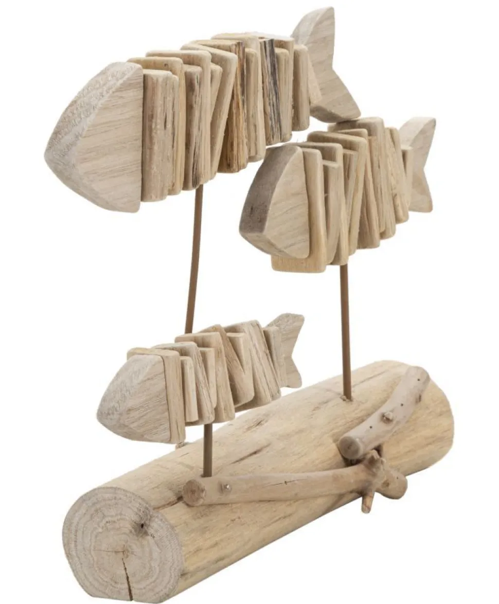 Sculpture poisson en bois massif socle bois naturel