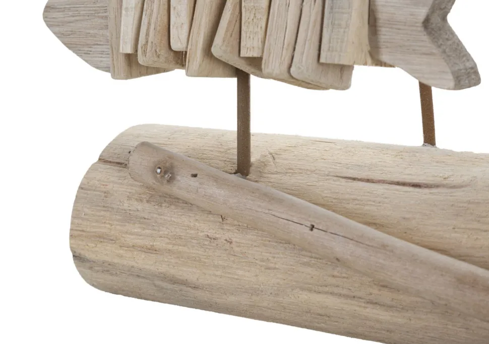 Sculpture poisson en bois massif socle bois naturel