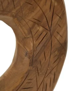 Sculpture ronde Teck recyclé motifs irréguliers marron socle en bois