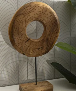 Sculpture ronde Teck recyclé motifs irréguliers