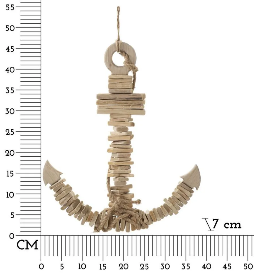 Sculpture suspendue Ancre en bois naturel