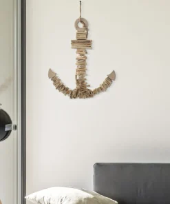 Sculpture suspendue Ancre en bois naturel