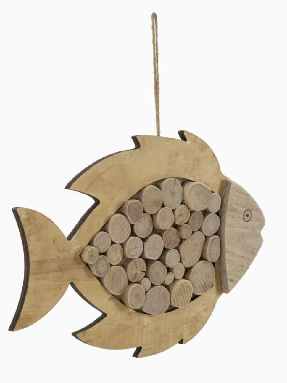 Sculpture suspendue Poisson en bois massif et M.D.F rond