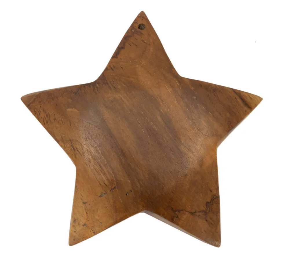 Sculpture étoile en Teck marron naturel