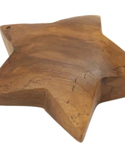 Sculpture étoile en Teck marron naturel