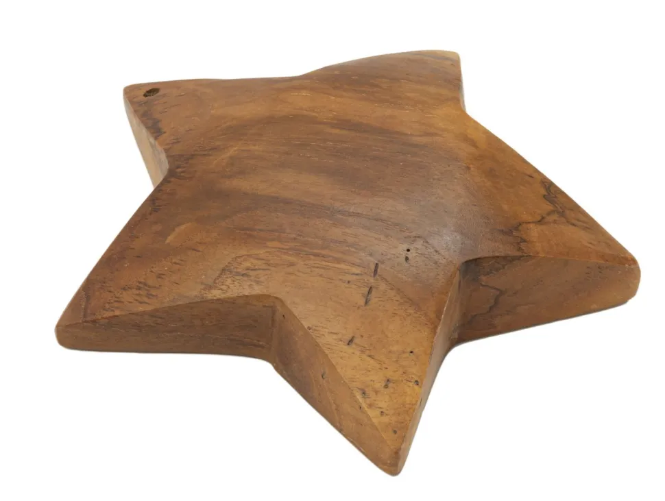 Sculpture étoile en Teck marron naturel