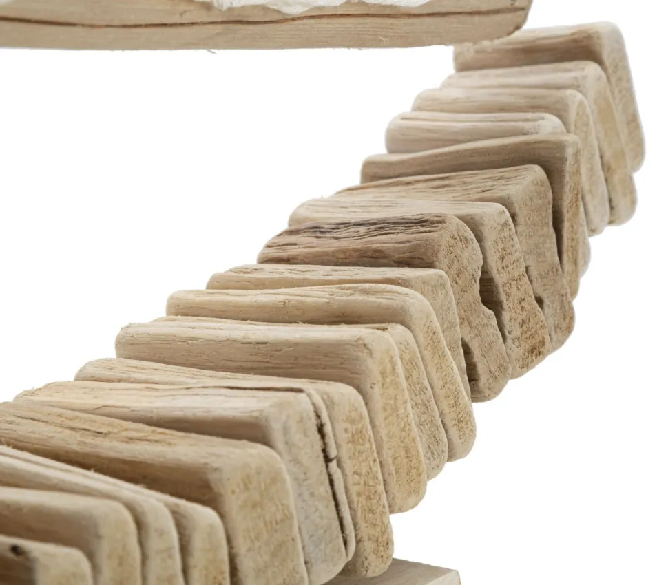 Sculpture voilier en bois voile tissu base bois massif