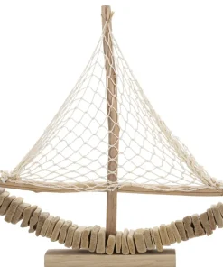 Sculpture voilier en bois voile tissu base bois massif