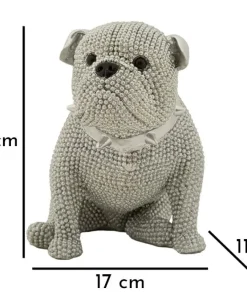 Statue Bouledogue assis Polyrésine Argent collier clous Argent