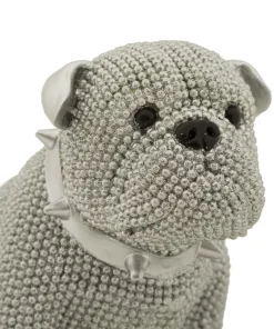 Statue Bouledogue assis Polyrésine Argent collier clous Argent