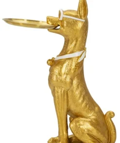 Statue chien pitbull dorée avec plateau