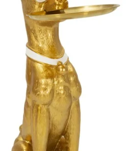 Statue chien pitbull dorée avec plateau
