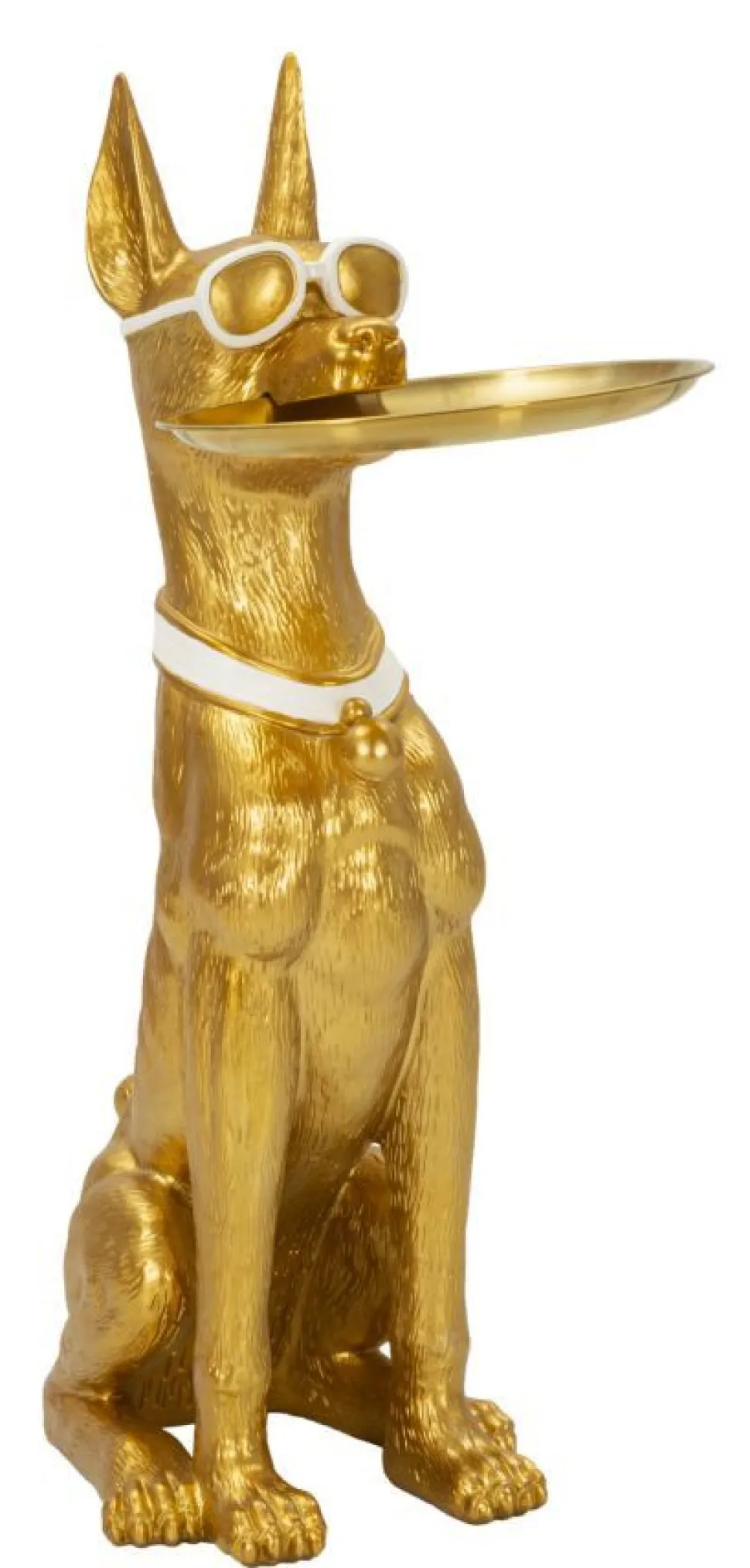 Statue chien pitbull dorée avec plateau