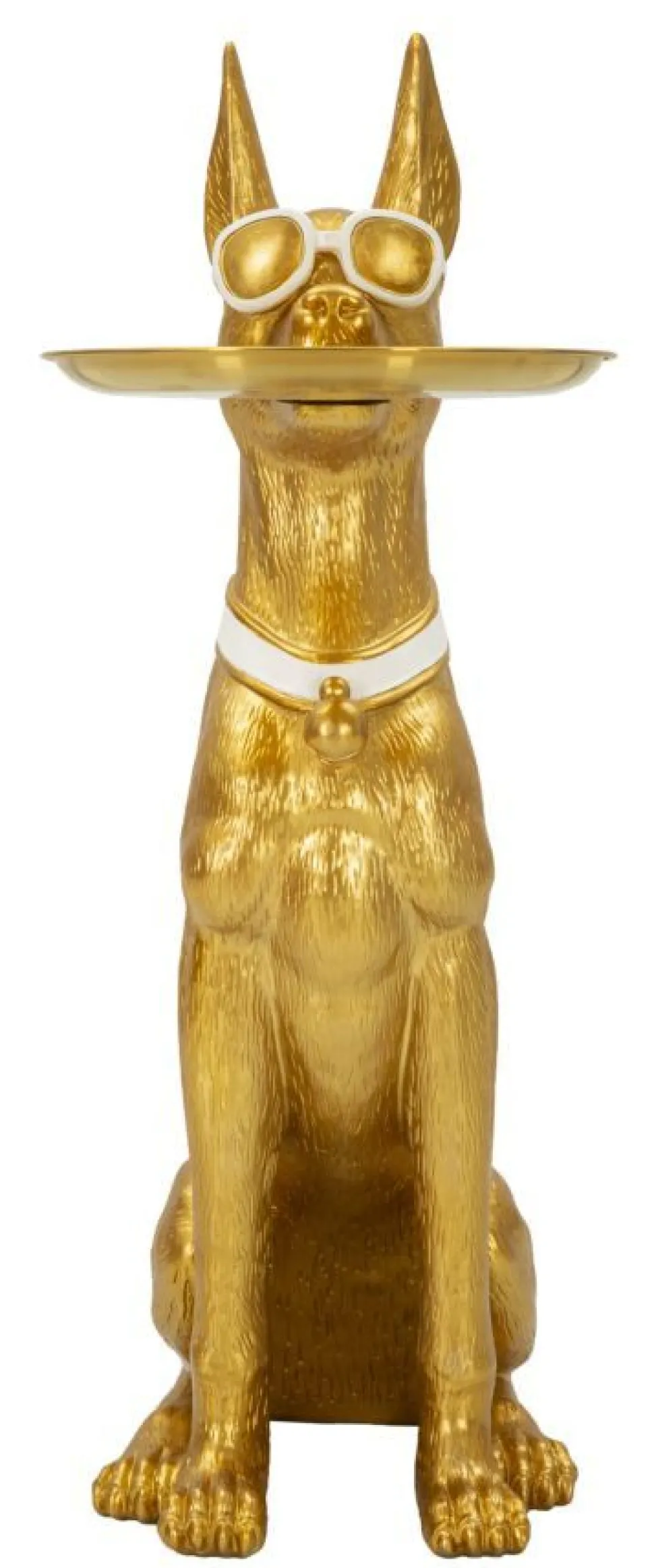 Statue chien pitbull dorée avec plateau