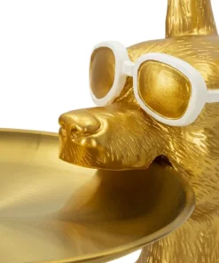 Statue chien pitbull dorée avec plateau