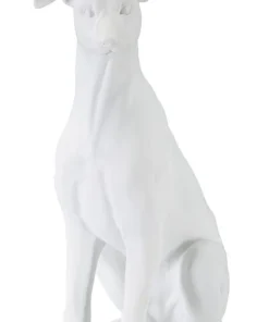 Statue de chien assis Blanc finition polyrésine couronne Dorée