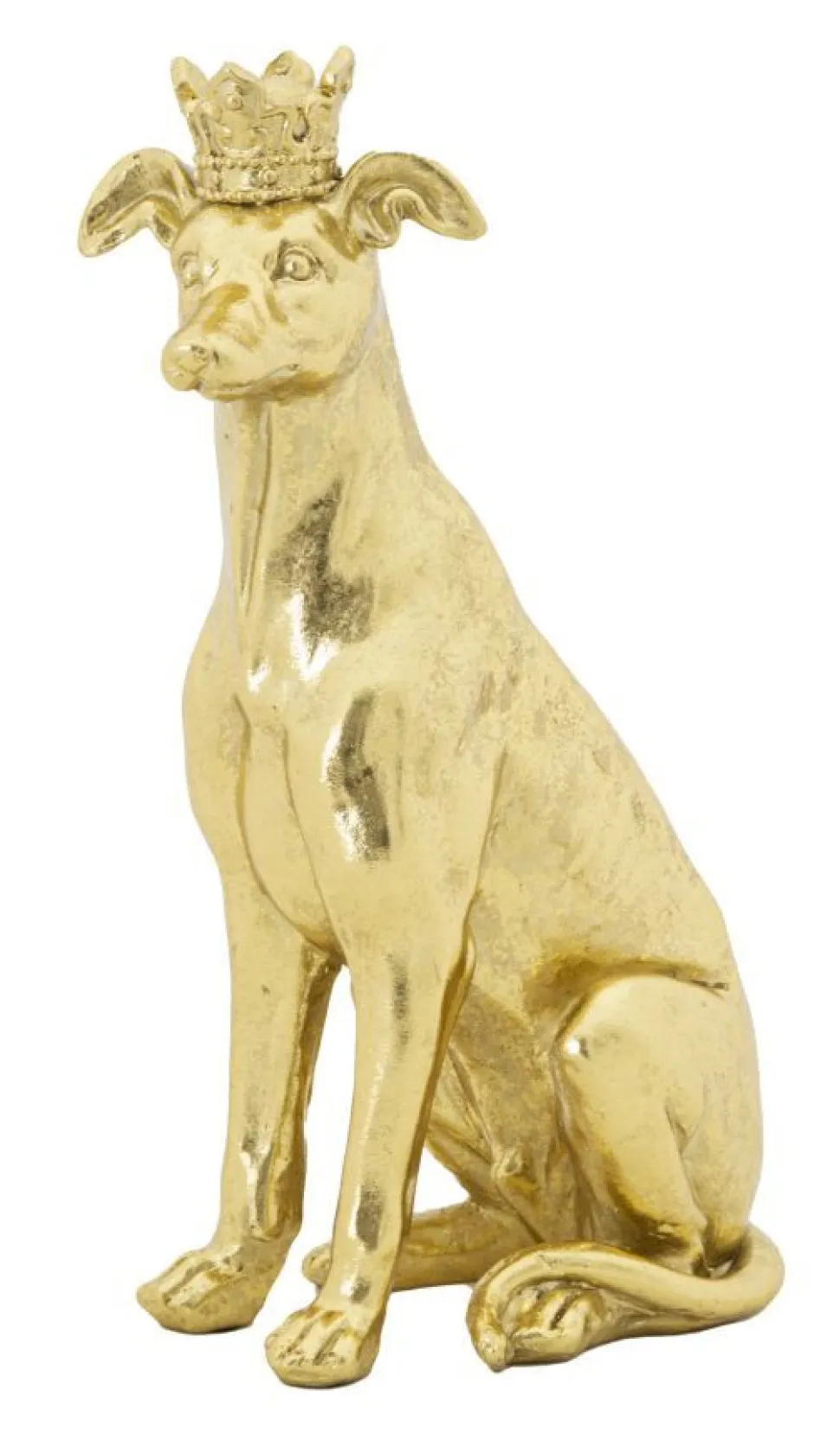 Statue de chien assis en polyrésine Or avec couronne