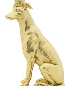 Statue de chien assis en polyrésine Or avec couronne