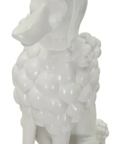 Statue de chien caniche assis Polyrésine Blanc