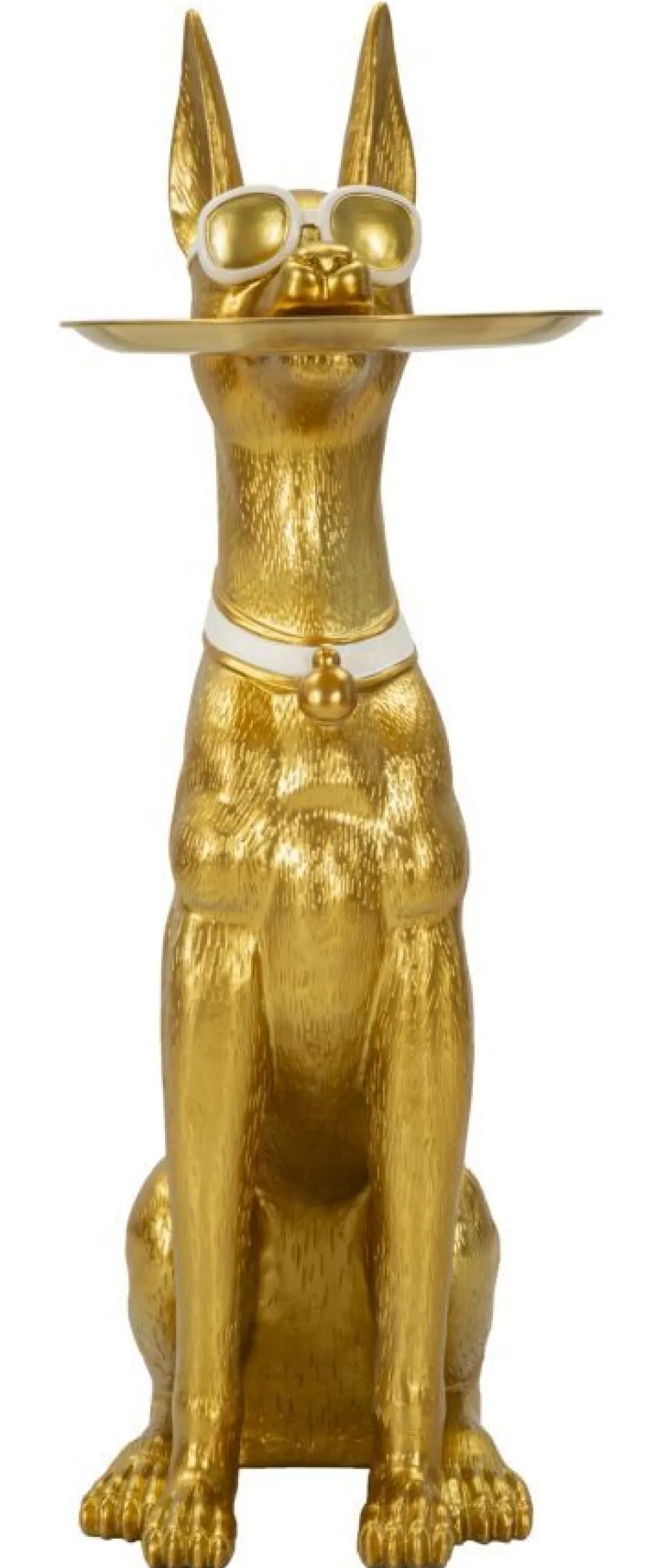 Statue de chien Pitbull dorée avec plateau métal