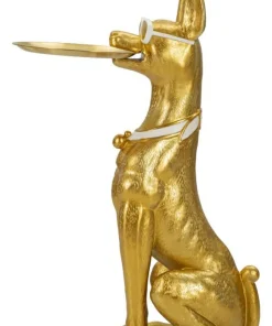 Statue de chien Pitbull dorée avec plateau métal