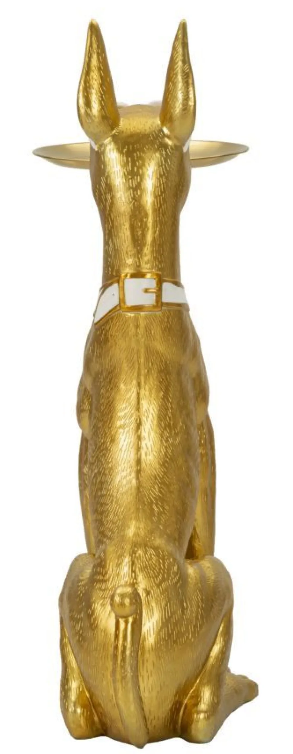 Statue de chien Pitbull dorée avec plateau métal