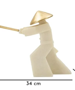 Statue de samouraï en polyrésine blanche chapeau doré épée