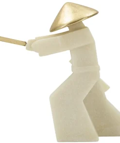 Statue de samouraï en polyrésine blanche chapeau doré épée