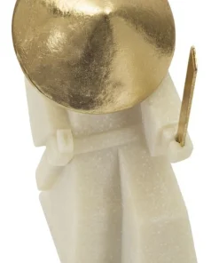 Statue de samouraï Quarzy Polyrésine et Métal Blanc Chapeau doré Épée
