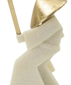 Statue de samouraï Quarzy Polyrésine et Métal Blanc Chapeau doré Épée