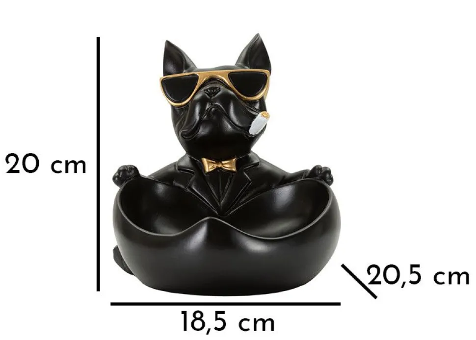 Statuette chien porte-objet Polyrésine Noir et Or