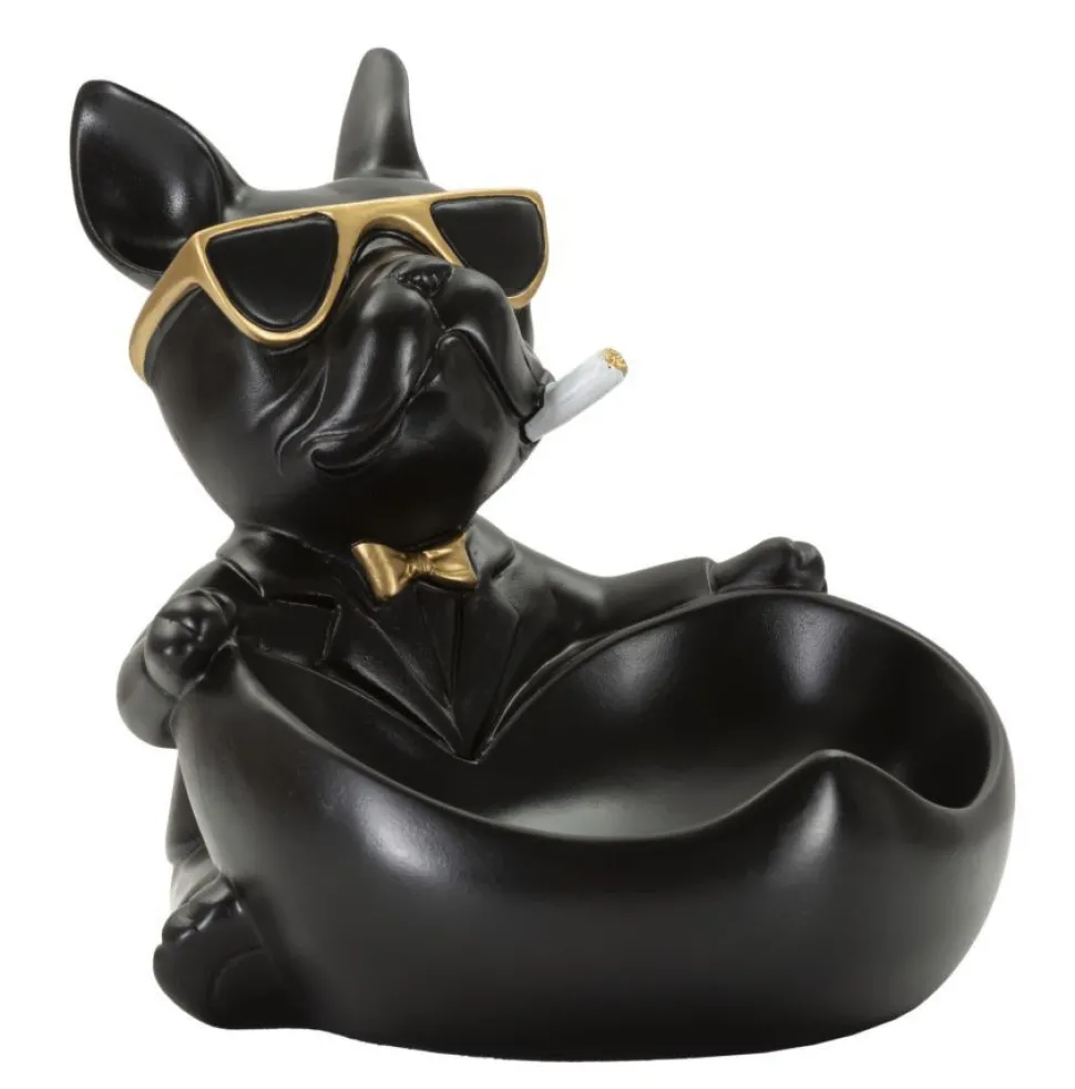 Statuette chien porte-objet Polyrésine Noir et Or