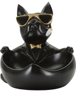 Statuette chien porte-objet Polyrésine Noir et Or