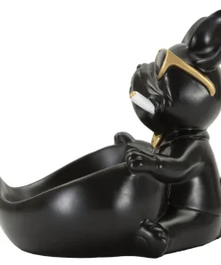 Statuette chien porte-objet Polyrésine Noir et Or