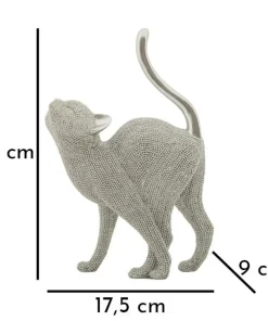Statuette de chat en polyrésine finition argentée