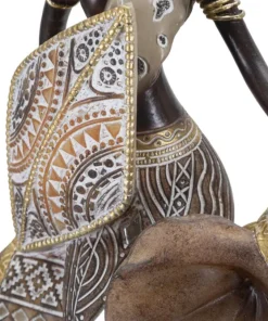 Statuette Femme Indigène sur Éléphant Polyrésine Multicolore