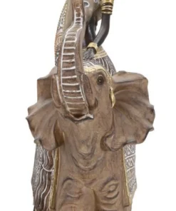 Statuette Femme Indigène sur Éléphant Polyrésine Multicolore
