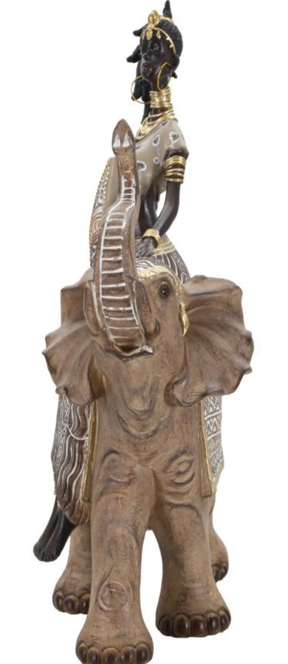 Statuette Femme Indigène sur Éléphant Polyrésine Multicolore