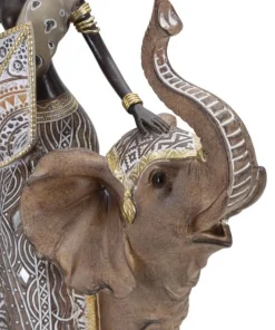 Statuette Femme Indigène sur Éléphant Polyrésine Multicolore