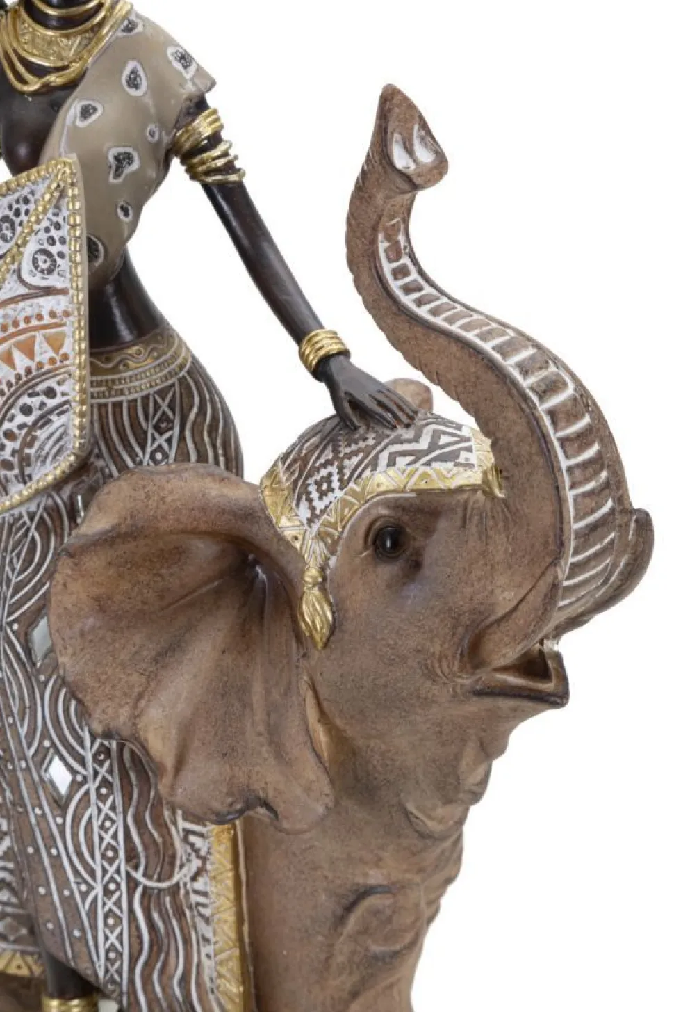 Statuette Femme Indigène sur Éléphant Polyrésine Multicolore