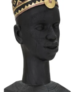 Statuette Tête d'Homme Masaï Polyrésine Noir et Or