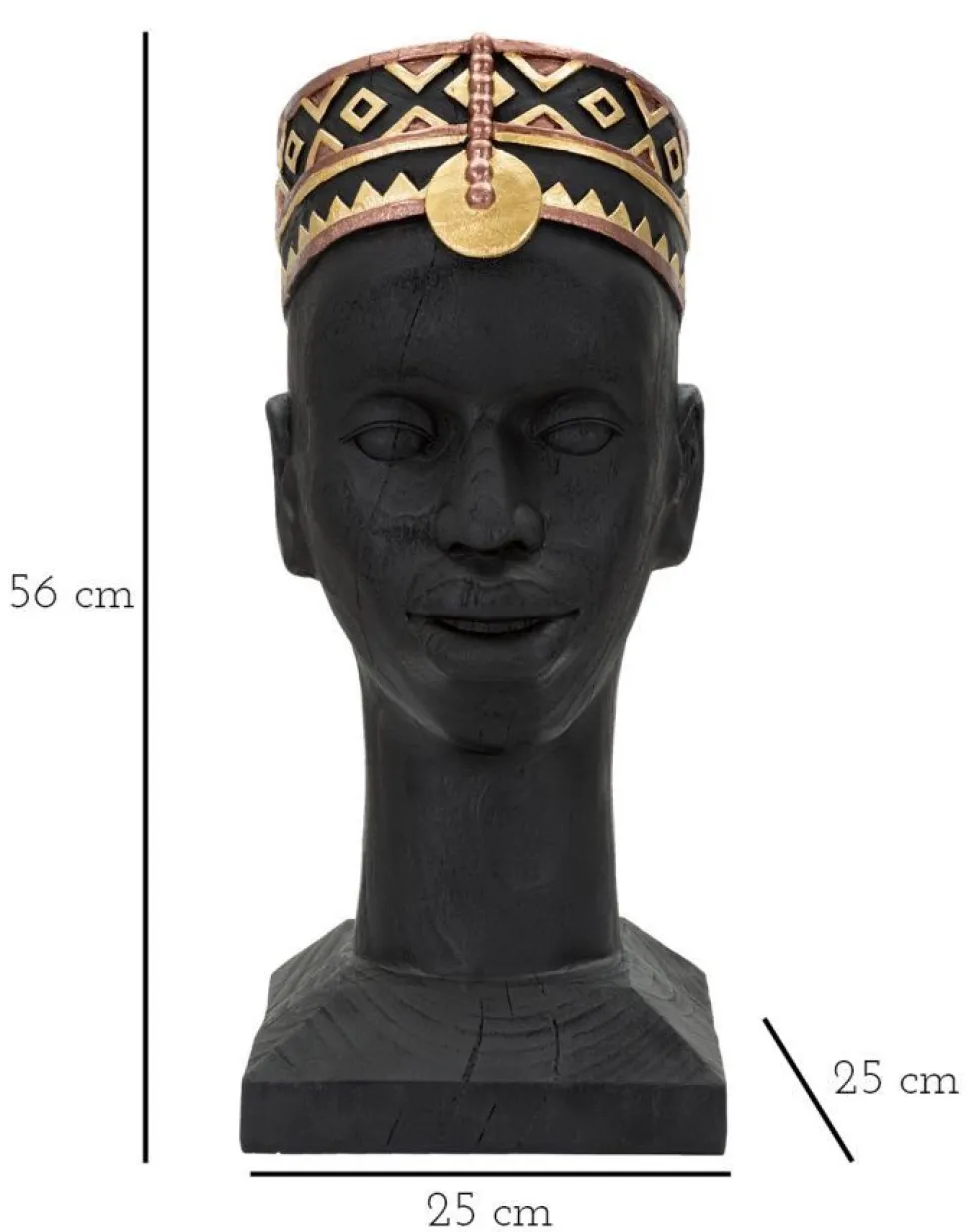Statuette Tête d'Homme Masaï Polyrésine Noir et Or