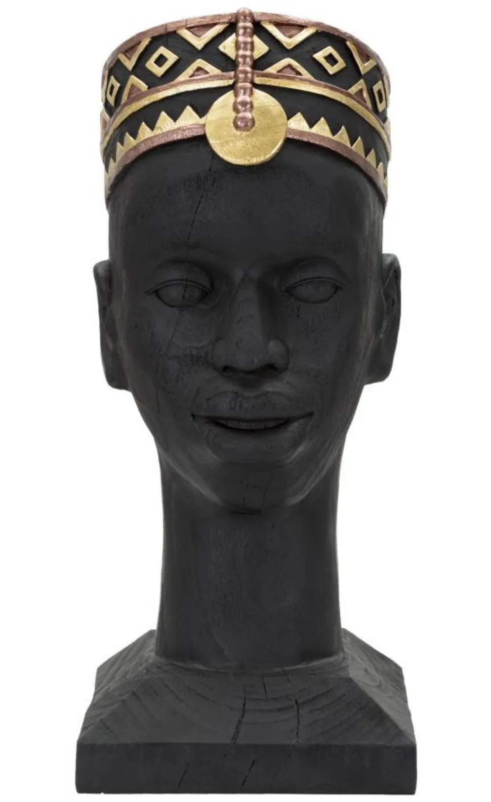 Statuette Tête d'Homme Masaï Polyrésine Noir et Or